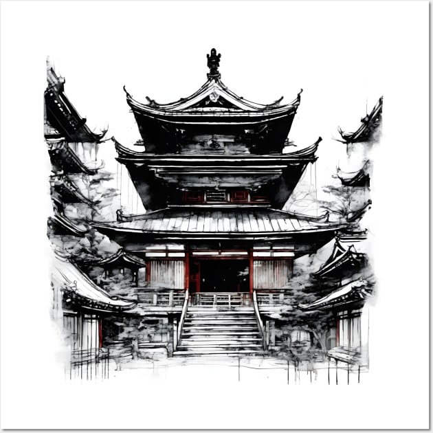Japanese Temple Ink Painting Wall Art by craftydesigns